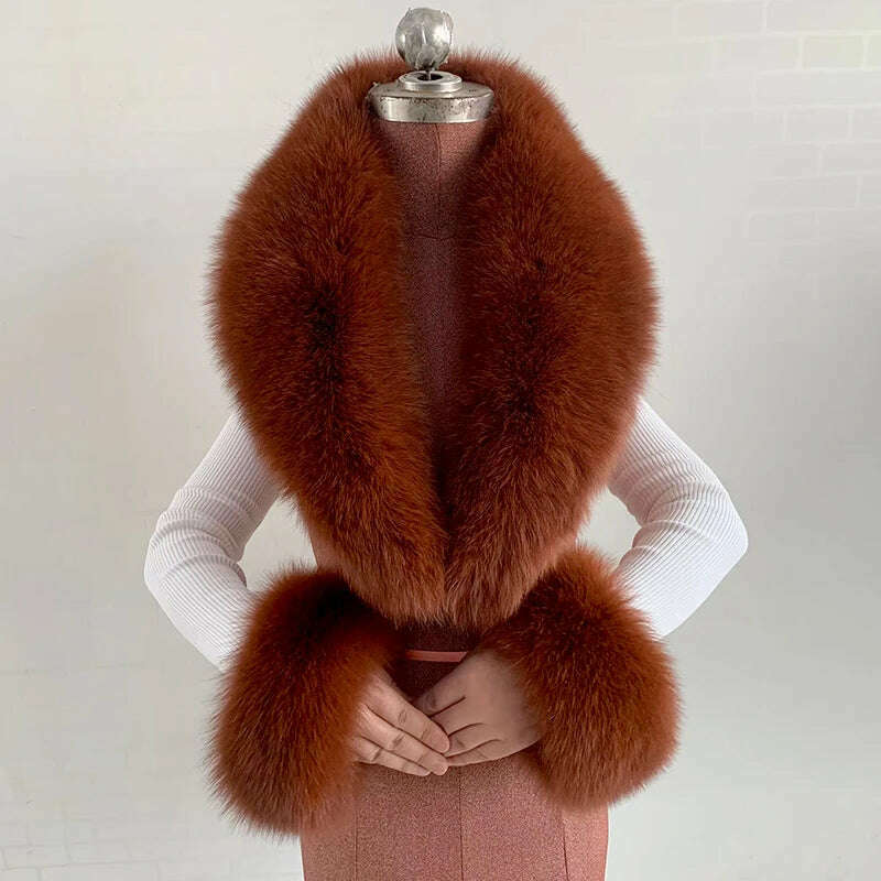 100% Natural Fox Fur Scarf And Cuff Set Women Winter Jacket Fur Collar Authentic Neck Scarves Luxury Fox Fur Warm Neck Warmers