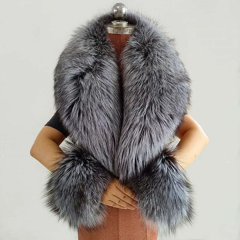 100% Natural Fox Fur Scarf And Cuff Set Women Winter Jacket Fur Collar Authentic Neck Scarves Luxury Fox Fur Warm Neck Warmers