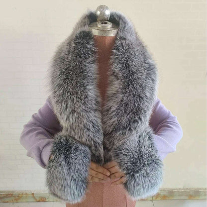100% Natural Fox Fur Scarf And Cuff Set Women Winter Jacket Fur Collar Authentic Neck Scarves Luxury Fox Fur Warm Neck Warmers