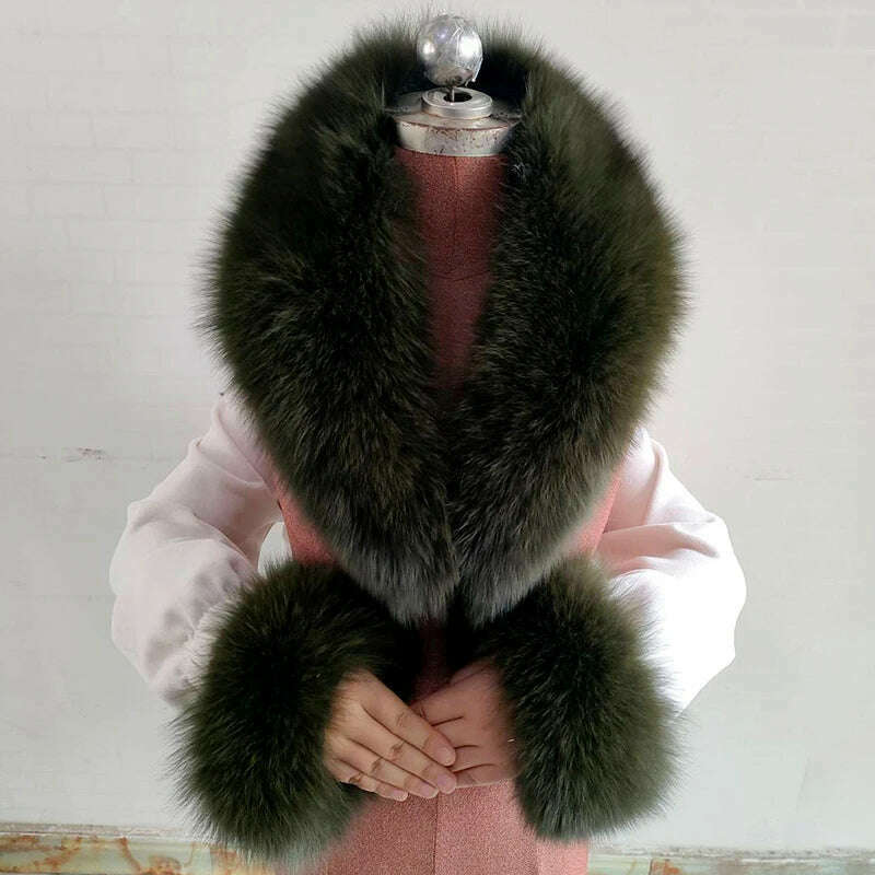 100% Natural Fox Fur Scarf And Cuff Set Women Winter Jacket Fur Collar Authentic Neck Scarves Luxury Fox Fur Warm Neck Warmers