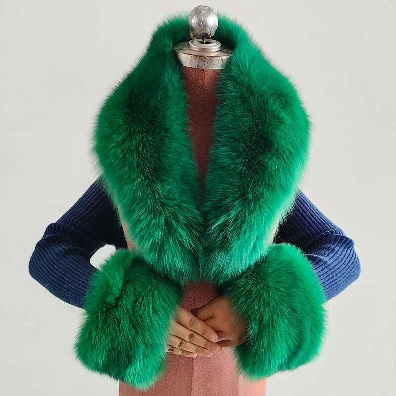 100% Natural Fox Fur Scarf And Cuff Set Women Winter Jacket Fur Collar Authentic Neck Scarves Luxury Fox Fur Warm Neck Warmers