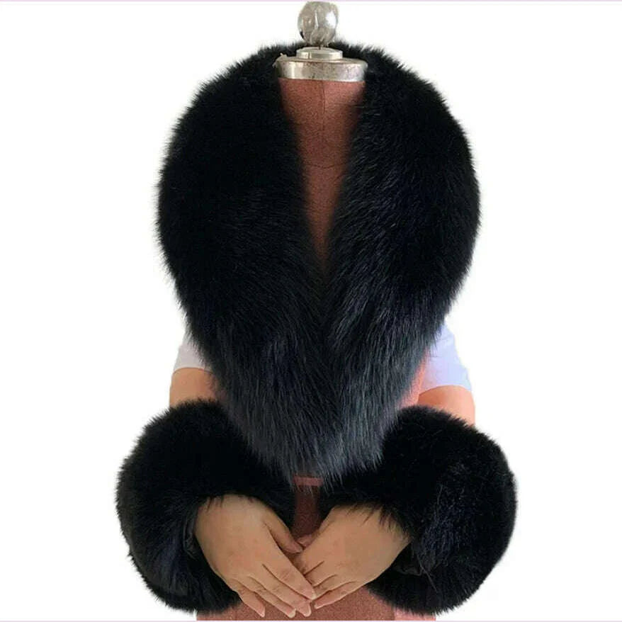 100% Natural Fox Fur Scarf And Cuff Set Women Winter Jacket Fur Collar Authentic Neck Scarves Luxury Fox Fur Warm Neck Warmers