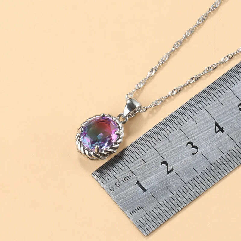 13-Colors Stone 925 Silver Bridal Jewelry Sets Wedding Ring Costume Earrings Pendant Chain Necklace For Women Christmas Gift