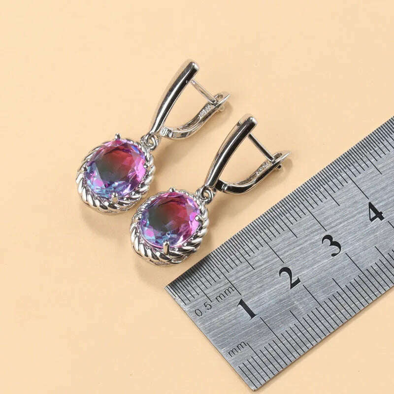 13-Colors Stone 925 Silver Bridal Jewelry Sets Wedding Ring Costume Earrings Pendant Chain Necklace For Women Christmas Gift