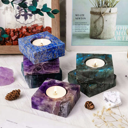 1pc Natural Crystal Raw Stone Square Rose Quartz Rough Candlestick Clear Quartz Smokeless Candle Home Decoration