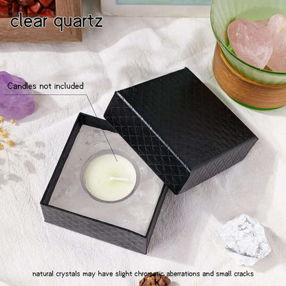 1pc Natural Crystal Raw Stone Square Rose Quartz Rough Candlestick Clear Quartz Smokeless Candle Home Decoration