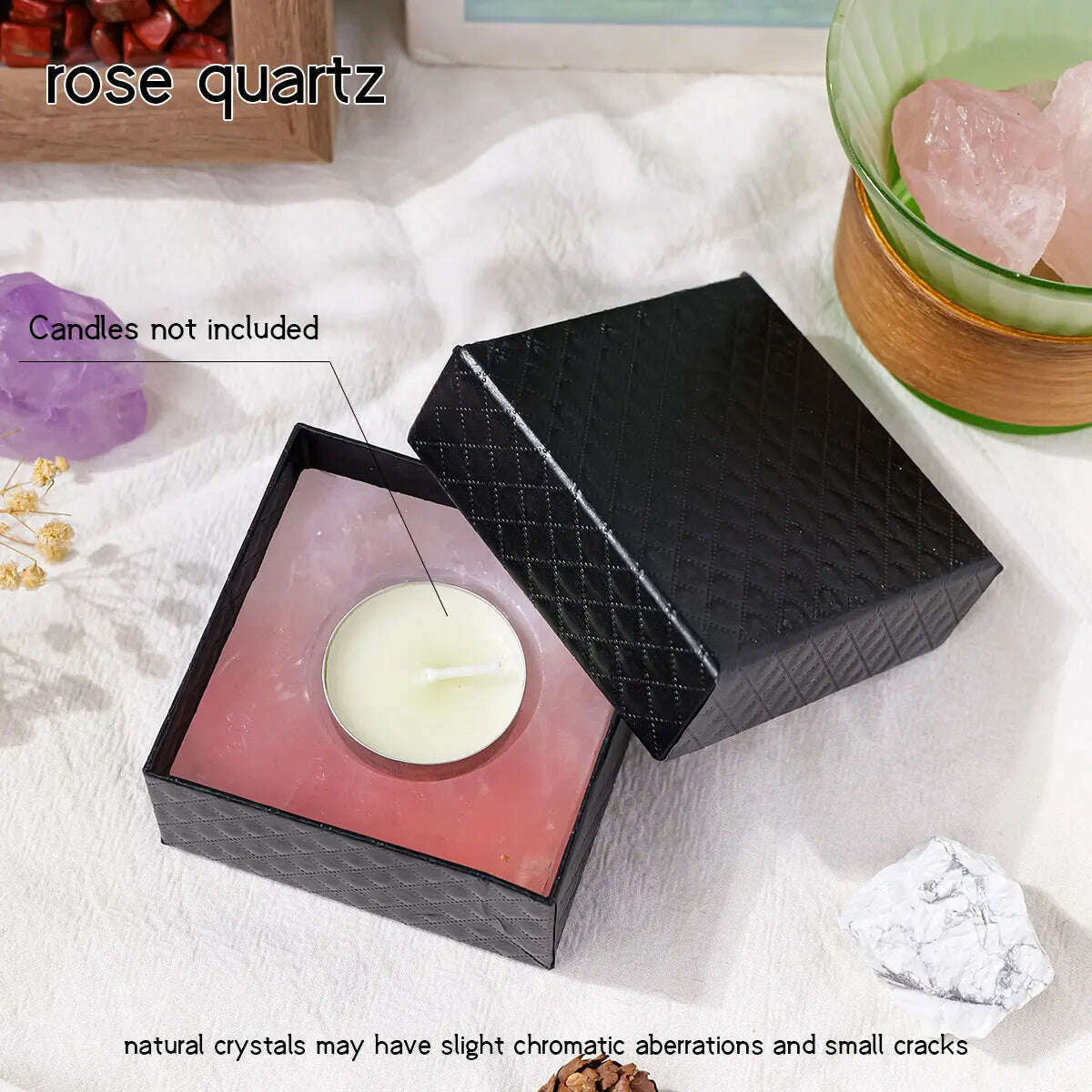 1pc Natural Crystal Raw Stone Square Rose Quartz Rough Candlestick Clear Quartz Smokeless Candle Home Decoration