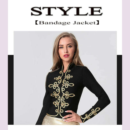 2021 New Winter Autumn Fashion Women's Bandage Jacket Long Sleeve Casual Sexy Black Night Club Party Coat Outwear Female Golden