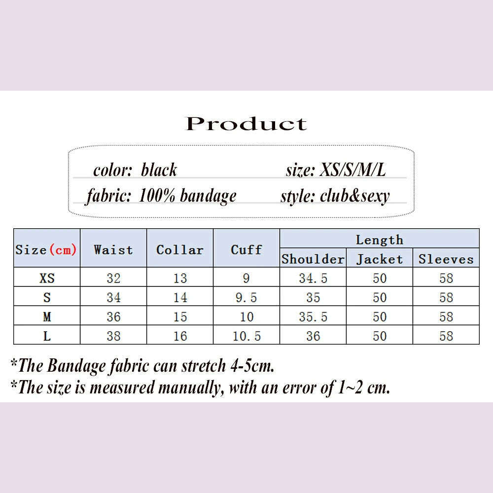 2021 New Winter Autumn Fashion Women's Bandage Jacket Long Sleeve Casual Sexy Black Night Club Party Coat Outwear Female Golden