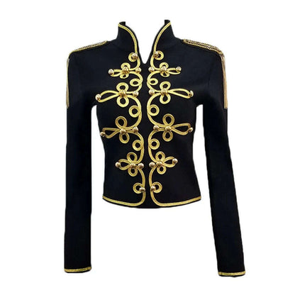 2021 New Winter Autumn Fashion Women's Bandage Jacket Long Sleeve Casual Sexy Black Night Club Party Coat Outwear Female Golden