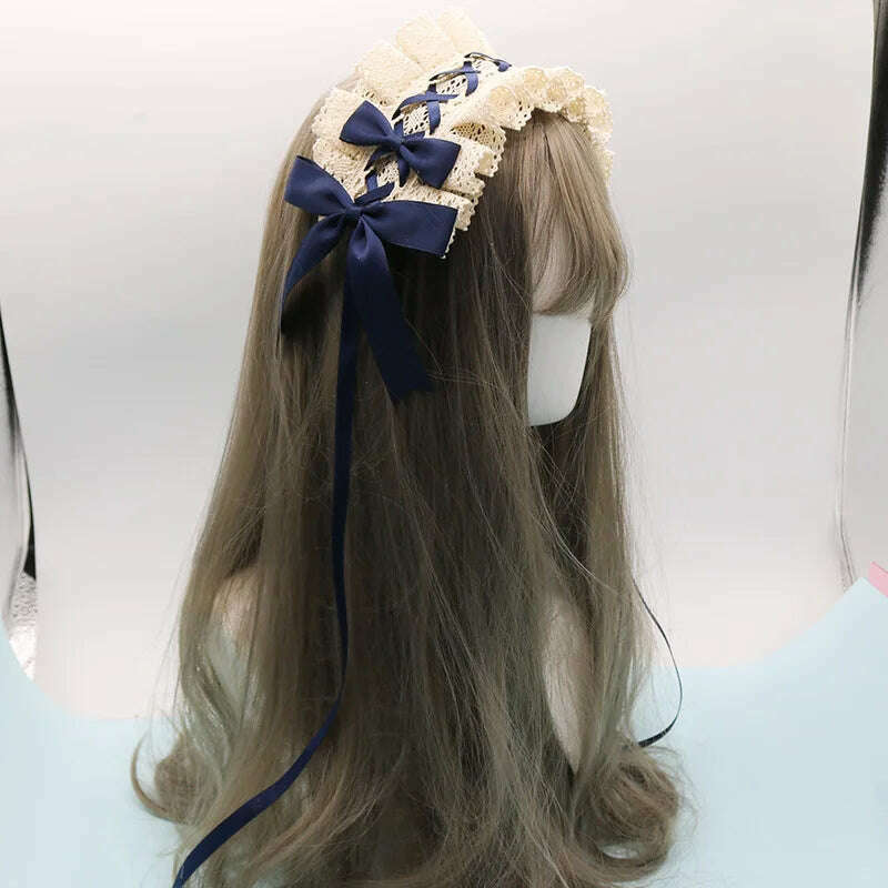 2022 Gothic Bowknot Sweet Hair Hoop Anime Maid Cosplay Headband Lolita Lace Flower Headwear Accessory Dropshipping
