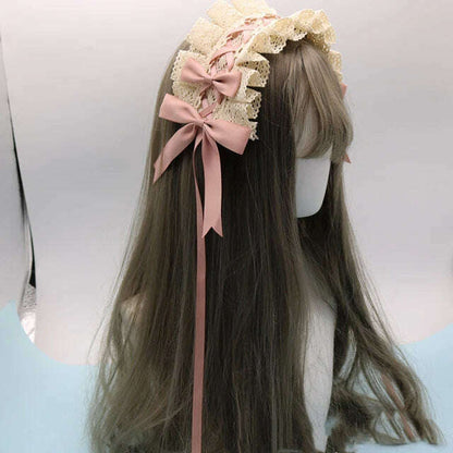 2022 Gothic Bowknot Sweet Hair Hoop Anime Maid Cosplay Headband Lolita Lace Flower Headwear Accessory Dropshipping