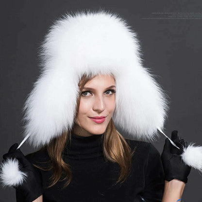 2023 100% Real Fox Fur Hats Women's Russian Ushanka Aviator Trapper Snow Skiing Hat Caps Earflap Winter Raccoon Fur Bomber Hat