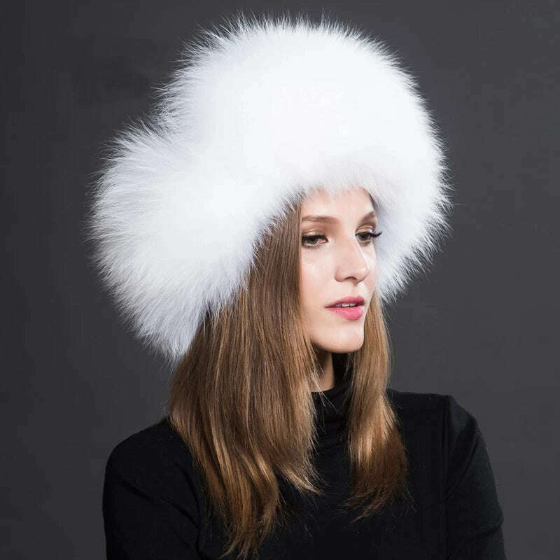 2023 100% Real Fox Fur Hats Women's Russian Ushanka Aviator Trapper Snow Skiing Hat Caps Earflap Winter Raccoon Fur Bomber Hat