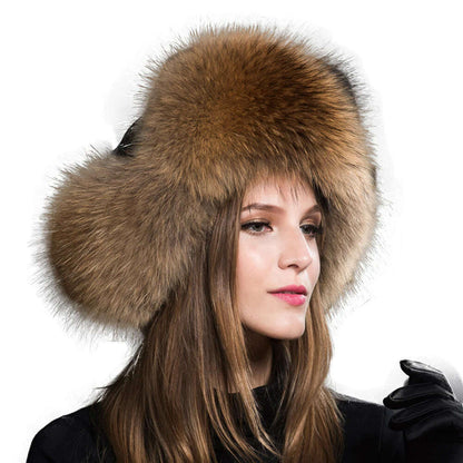 2023 100% Real Fox Fur Hats Women's Russian Ushanka Aviator Trapper Snow Skiing Hat Caps Earflap Winter Raccoon Fur Bomber Hat