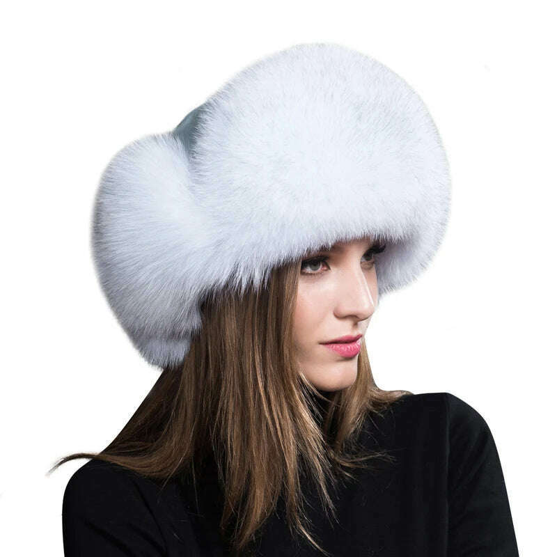 2023 100% Real Fox Fur Hats Women's Russian Ushanka Aviator Trapper Snow Skiing Hat Caps Earflap Winter Raccoon Fur Bomber Hat