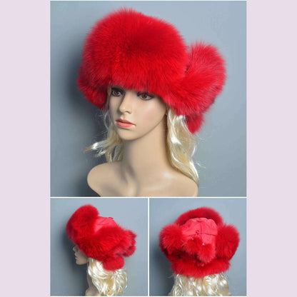 2023 100% Real Fox Fur Hats Women's Russian Ushanka Aviator Trapper Snow Skiing Hat Caps Earflap Winter Raccoon Fur Bomber Hat