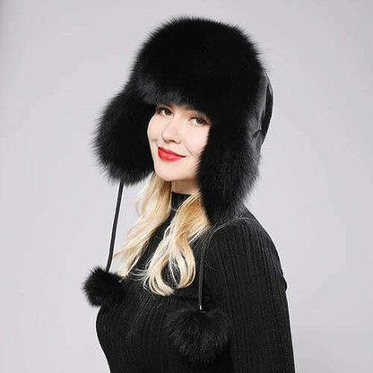 2023 100% Real Fox Fur Hats Women's Russian Ushanka Aviator Trapper Snow Skiing Hat Caps Earflap Winter Raccoon Fur Bomber Hat