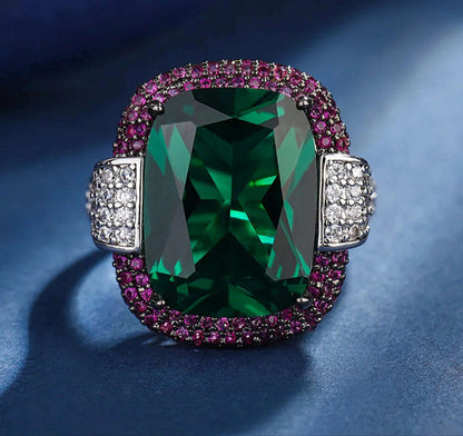 2023 Vintage 12*16MM Ruby Emerald Rings Lab Diamond Wedding Bands Gemstone Cocktail Party Fine Jewelry Female Anniversary Gifts