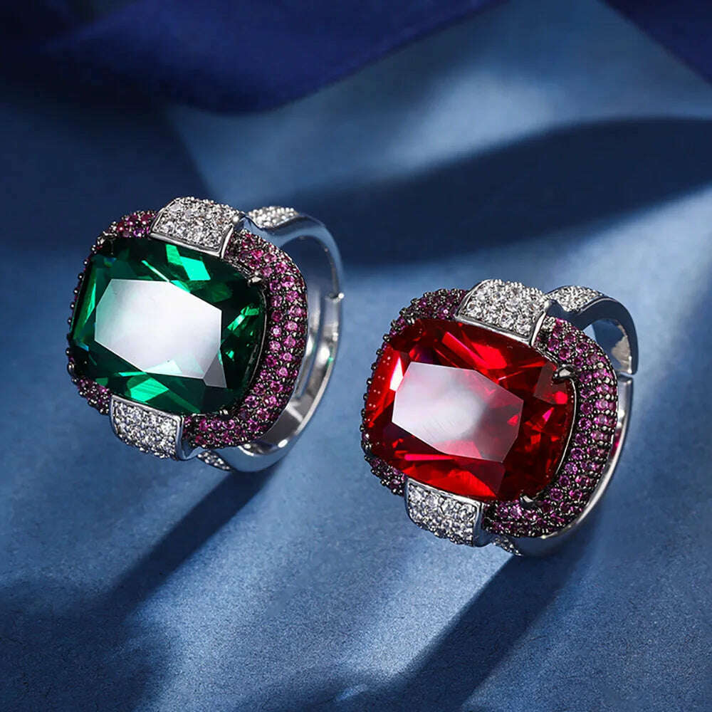 2023 Vintage 12*16MM Ruby Emerald Rings Lab Diamond Wedding Bands Gemstone Cocktail Party Fine Jewelry Female Anniversary Gifts
