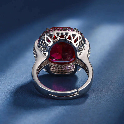 2023 Vintage 12*16MM Ruby Emerald Rings Lab Diamond Wedding Bands Gemstone Cocktail Party Fine Jewelry Female Anniversary Gifts