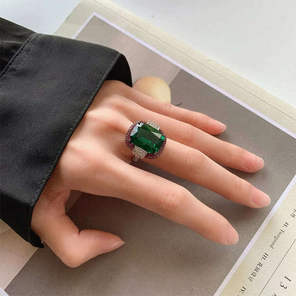 2023 Vintage 12*16MM Ruby Emerald Rings Lab Diamond Wedding Bands Gemstone Cocktail Party Fine Jewelry Female Anniversary Gifts