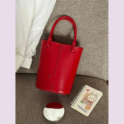 2024 New Chic Bucket Bags For Women Retro Red Versatile One Shoulder Crossbody Bag Autumn Winter Commuting Shopping Handbags