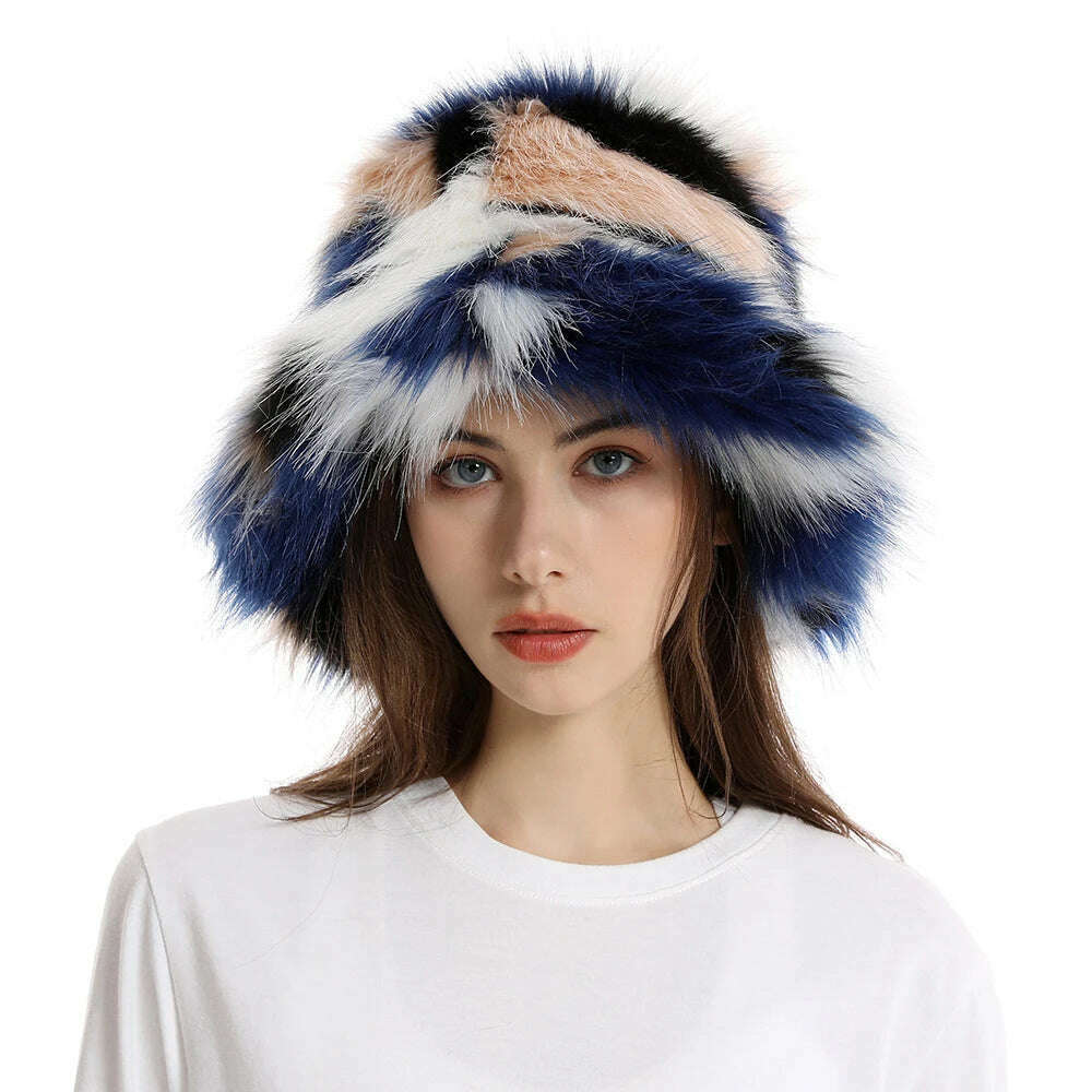 2024 New Winter Warm Faux Fur Bucket Hats For Women Outdoor Caps Soft Fleece Fisherman Cap Fluffy Earwarmer Ski Vacation Hats