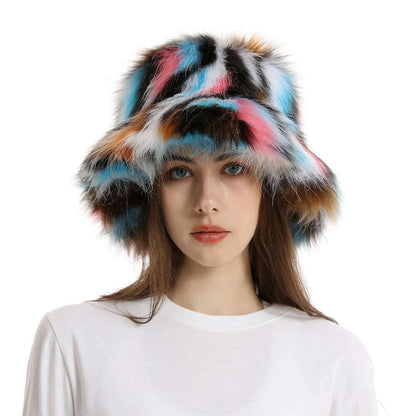 2024 New Winter Warm Faux Fur Bucket Hats For Women Outdoor Caps Soft Fleece Fisherman Cap Fluffy Earwarmer Ski Vacation Hats