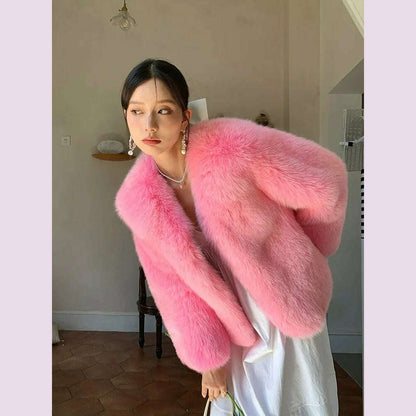 2024 Winter 100% Genuine Natural Whole Skin Fox Fur Coat For Women V-neck Jacket Luxury Outerwear High-end