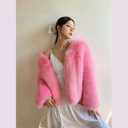 2024 Winter 100% Genuine Natural Whole Skin Fox Fur Coat For Women V-neck Jacket Luxury Outerwear High-end