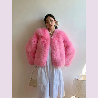 2024 Winter 100% Genuine Natural Whole Skin Fox Fur Coat For Women V-neck Jacket Luxury Outerwear High-end