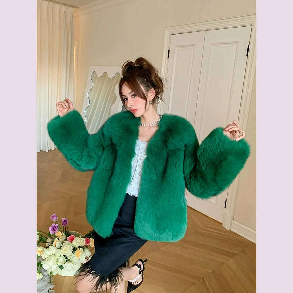 2024 Winter 100% Genuine Natural Whole Skin Fox Fur Coat For Women V-neck Jacket Luxury Outerwear High-end