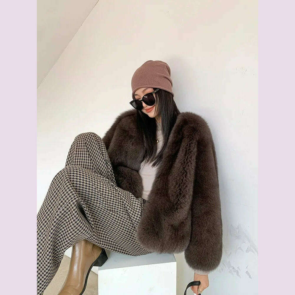 2024 Winter 100% Genuine Natural Whole Skin Fox Fur Coat For Women V-neck Jacket Luxury Outerwear High-end