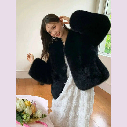 2024 Winter 100% Genuine Natural Whole Skin Fox Fur Coat For Women V-neck Jacket Luxury Outerwear High-end