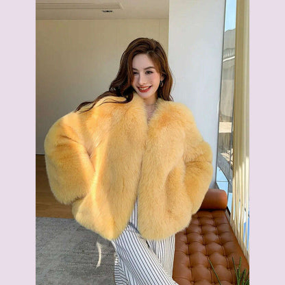 2024 Winter 100% Genuine Natural Whole Skin Fox Fur Coat For Women V-neck Jacket Luxury Outerwear High-end