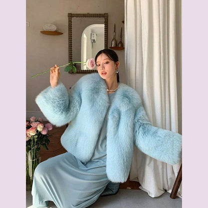 2024 Winter 100% Genuine Natural Whole Skin Fox Fur Coat For Women V-neck Jacket Luxury Outerwear High-end