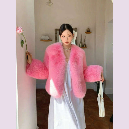 2024 Winter 100% Genuine Natural Whole Skin Fox Fur Coat For Women V-neck Jacket Luxury Outerwear High-end
