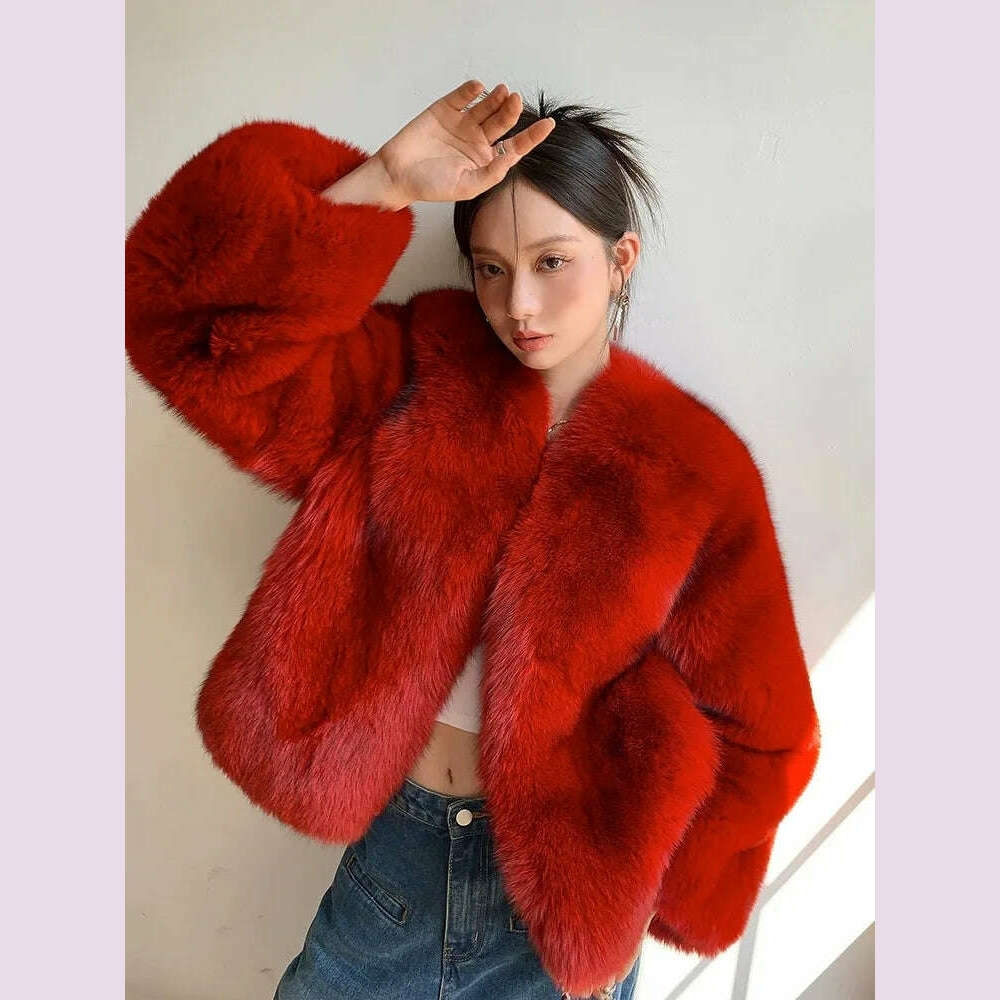 2024 Winter 100% Genuine Natural Whole Skin Fox Fur Coat For Women V-neck Jacket Luxury Outerwear High-end