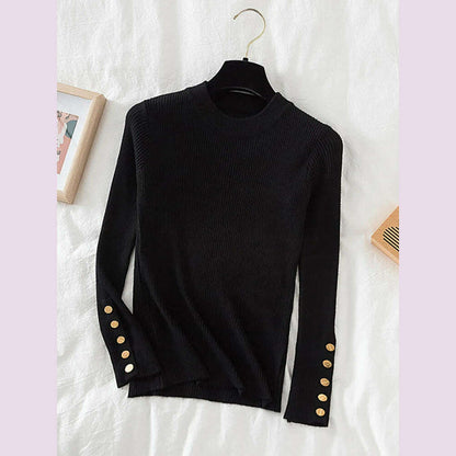 2024 women thick sweater pullovers khaki casual autumn winter button o-neck chic sweater female slim knit top soft jumper tops