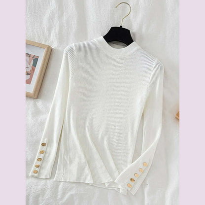 2024 women thick sweater pullovers khaki casual autumn winter button o-neck chic sweater female slim knit top soft jumper tops