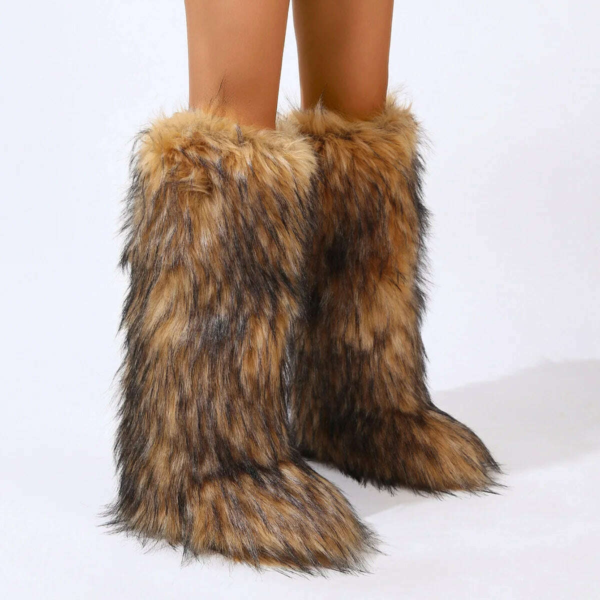 2024 Women Winter Thigh High Fluffy Boots Ladies Furry Faux Fox Fur Long Warm Shoes girls New Designer Plush Knee High Fur Boots