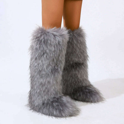 2024 Women Winter Thigh High Fluffy Boots Ladies Furry Faux Fox Fur Long Warm Shoes girls New Designer Plush Knee High Fur Boots