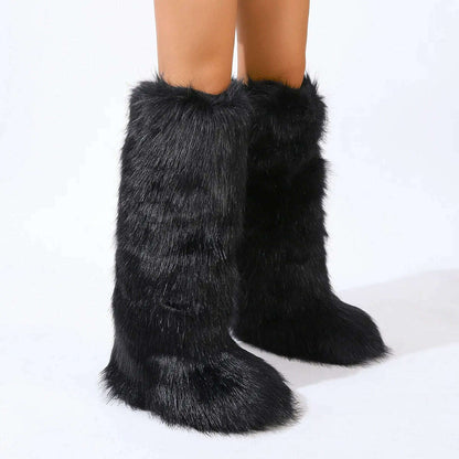 2024 Women Winter Thigh High Fluffy Boots Ladies Furry Faux Fox Fur Long Warm Shoes girls New Designer Plush Knee High Fur Boots