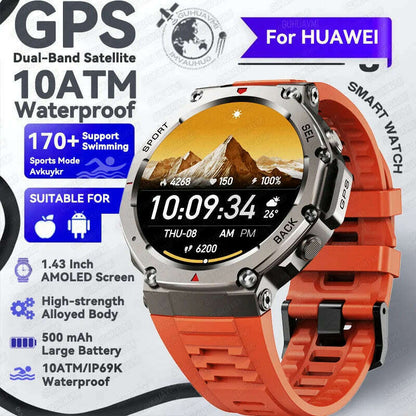 2025 NEW For HUIAWE GPS Smart Watch Men 10ATM IP69K Waterproof Smart Watches Compass Altimeter Barometric 1.43'' AMOLED Bracelet