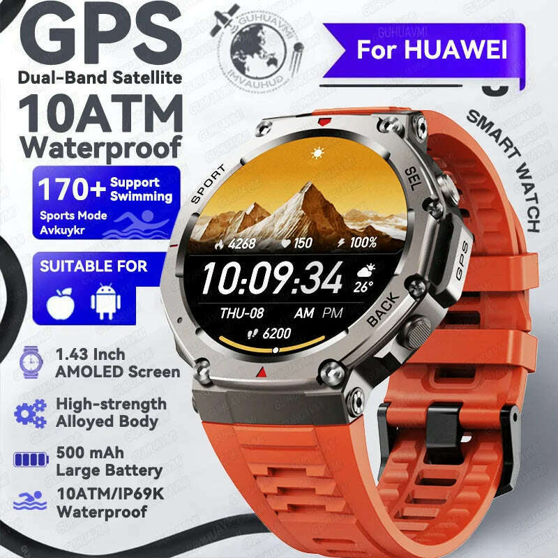 2025 NEW For HUIAWE GPS Smart Watch Men 10ATM IP69K Waterproof Smart Watches Compass Altimeter Barometric 1.43'' AMOLED Bracelet