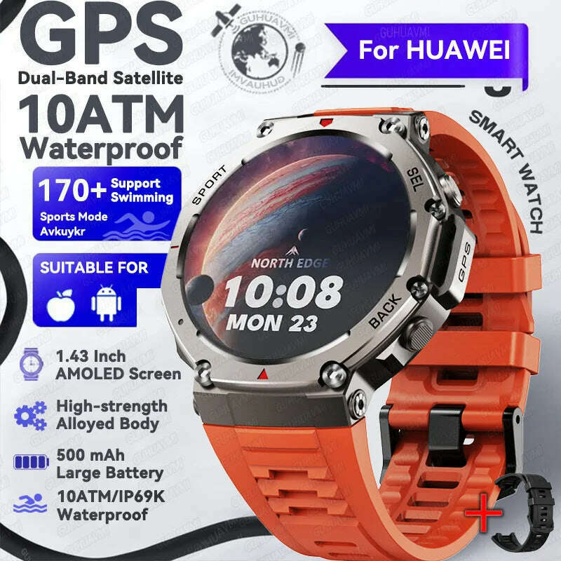 2025 NEW For HUIAWE GPS Smart Watch Men 10ATM IP69K Waterproof Smart Watches Compass Altimeter Barometric 1.43'' AMOLED Bracelet