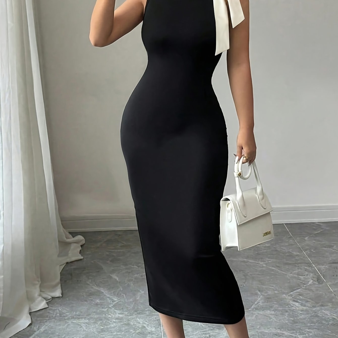 Women's Elegant Black Bodycon dress - Formal Party & Everyday Outfits, Machine Washable Chic Evening Gown for Women, Chic Dress, Seasonal Fashion, Sophisticated Style, Smooth Fabric