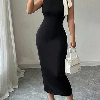 Women's Elegant Black Bodycon dress - Formal Party & Everyday Outfits, Machine Washable Chic Evening Gown for Women, Chic Dress, Seasonal Fashion, Sophisticated Style, Smooth Fabric