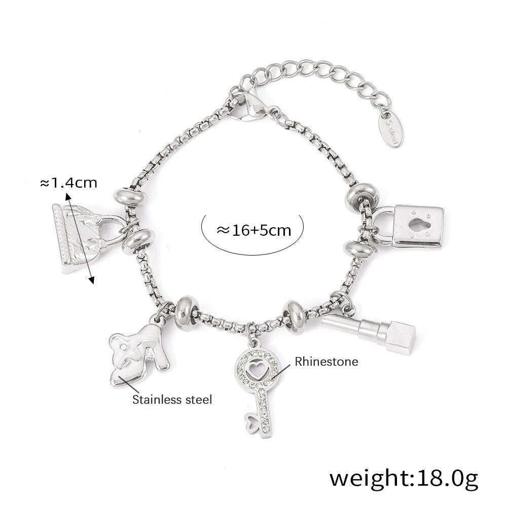 316L Stainless Steel Charm Bracelet For Women 18K Gold Plated Waterproof No Tarnish Women's Multiple Different Pendant Bracelets